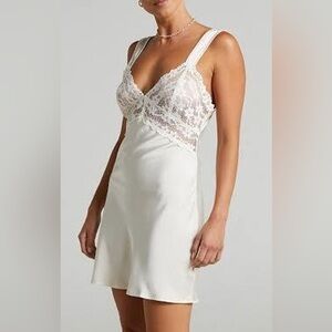 Elegant Lioness Lace Trim cream  Slip Dress